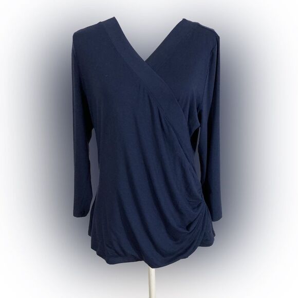 Ralph Lauren Black Label Top Women's XL Blue Cross Over Quiet Luxury Trendy - Picture 1 of 10